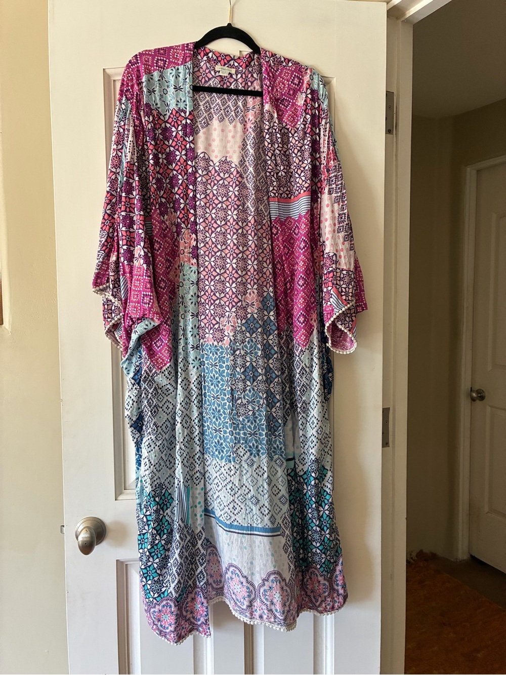 Sundance Boho Patchwork Pink & Blue Kimono Cardigan